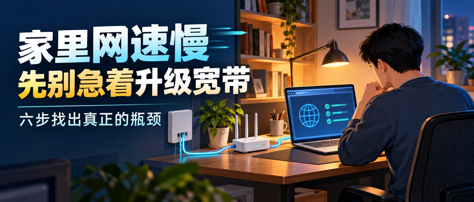 宽带都升到千兆了,家里还卡?先按这6步查,别急着换路由器场景示意