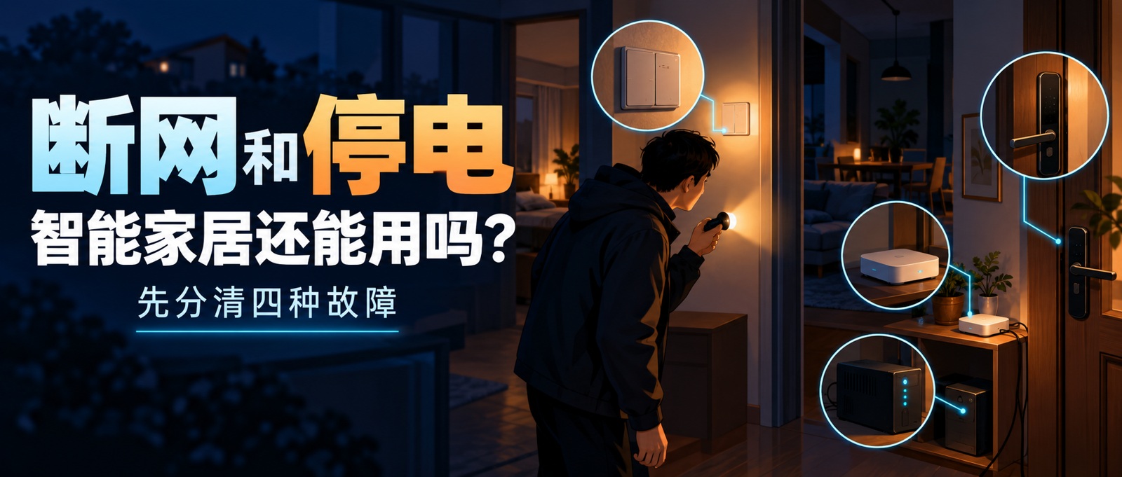 断网以后灯还能开吗?停电后门锁还能用吗?这4种情况要分开看场景示意